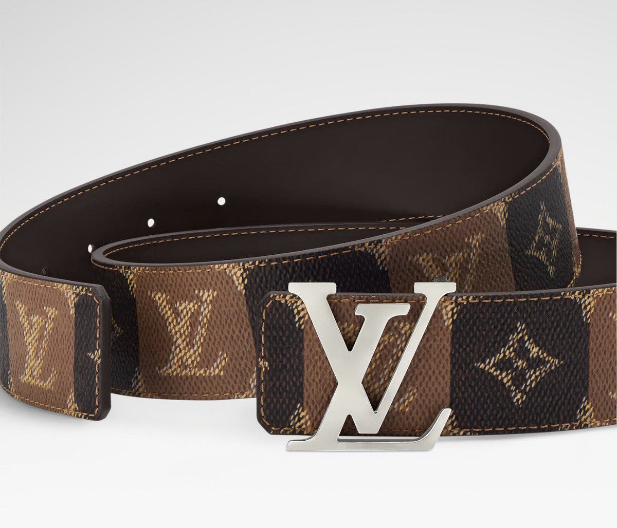 40MM Double Sided Monogram Canvas Cowhide Men Belt Silver Tone Letter Buckle Designer Inspired Reversible Waist Belt